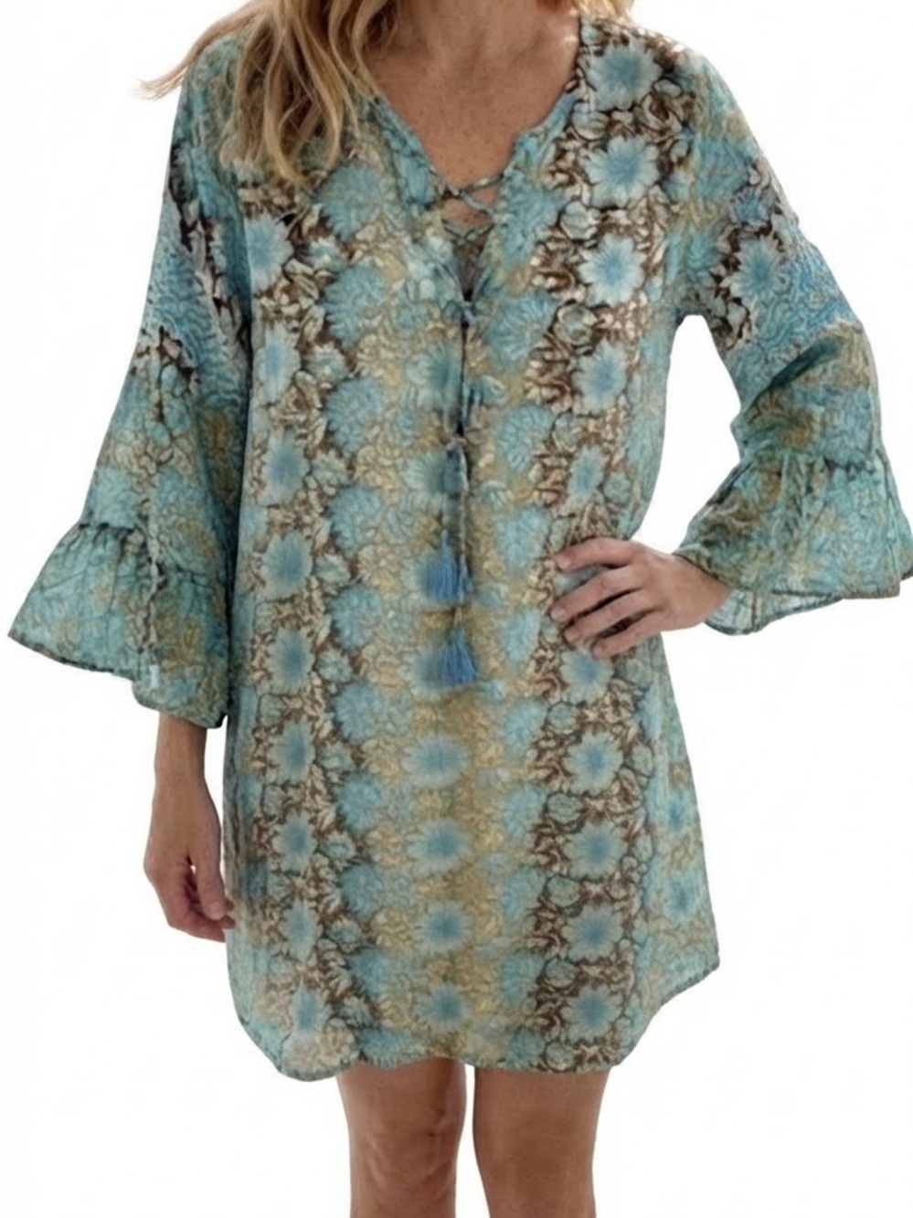 Bohemian chic Floral Dress  of turquoise/browns